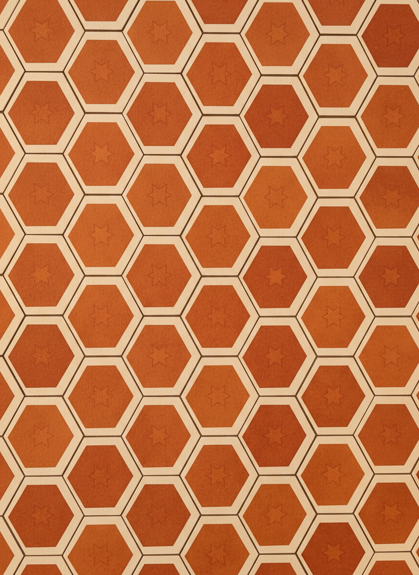Geometric patterned peel-and-stick tiles on a feature wall